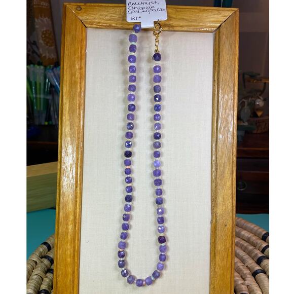 New, Gemstone Necklace, Amethyst & Ethiopian Opal, Opalite, Purple, Artisan, 21" - Picture 1 of 1